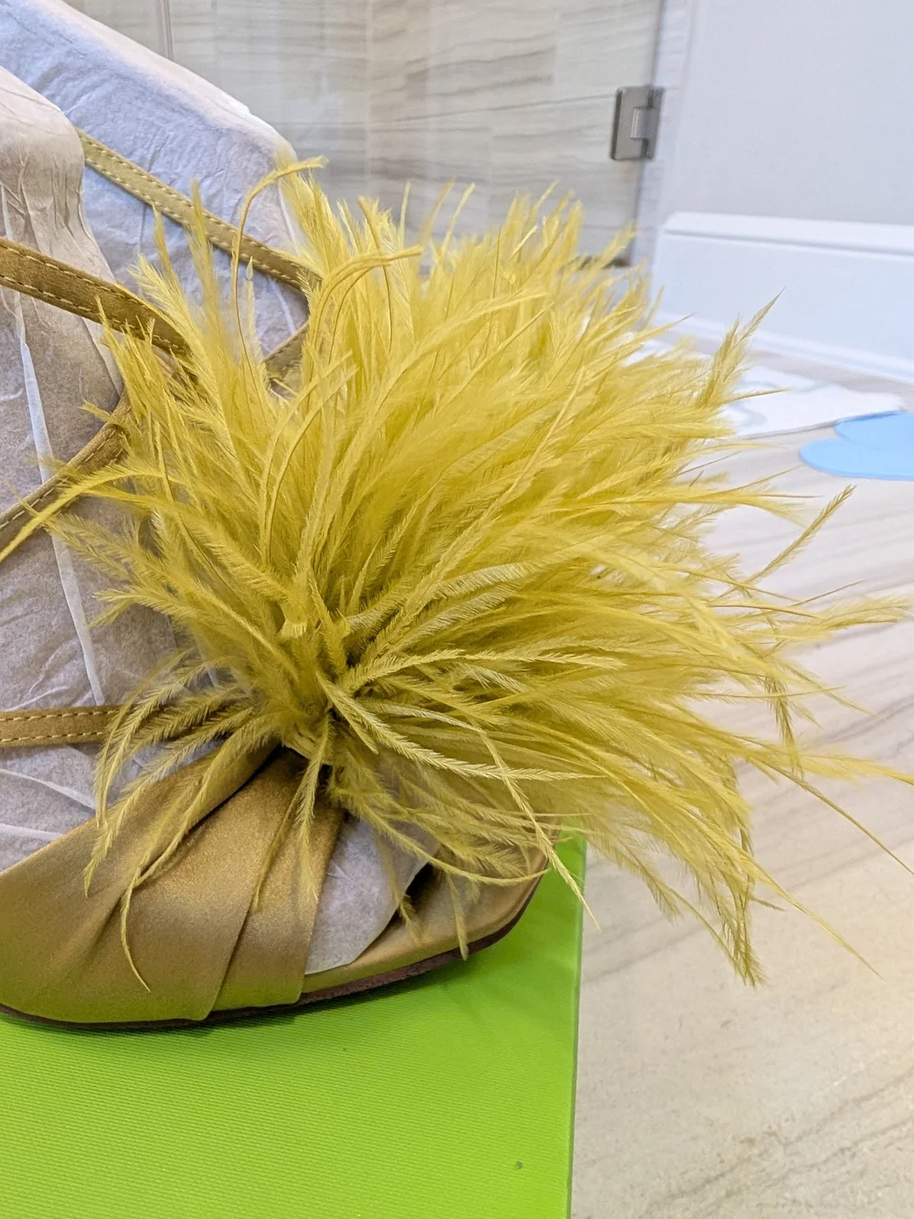 Sam Edelman Layton Pear Satin Feather-Trim Strappy High Heel Sandals. 8.5 NWT - Picture 3 of 6